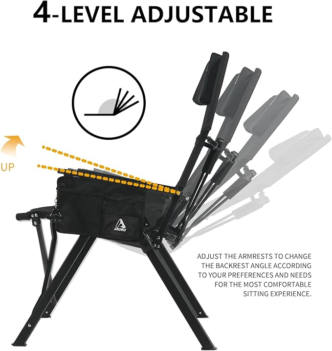 Reclining Camping Chair 2 Pack, Folding Lawn Chairs with 4-Stage Adjustable High Back for Adults Heavy Duty, Compact Foldable Outdoor Patio Recliner Chair with Side Bag (Black)