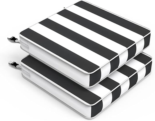 LVTXIII Patio Chair Cushions 22"x22"x3", Water-Repellent Outdoor Seat Cushions for Patio Furniture, Square Chair Pads with Ties for Home Garden Decoration, Set of 2, Cabana Black