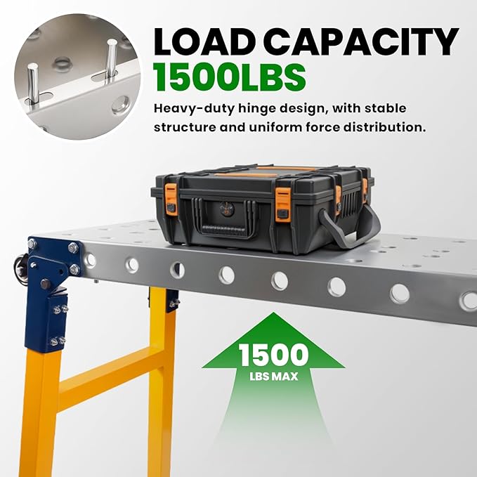 65"x12" Heavy Duty Welding Table with 5-Level Adjustable Height 29-48in, Thick Carbon Steel 1500LB Portable Welding Table, Foldable Workbench with 4 360°Casters for Garage Workshop & Construction