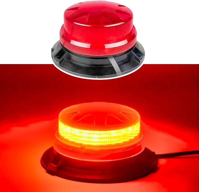 Red Led Emergency Strobe Beacon Lights with Magnetic Mount and 8 Flash Models Warning Safety Flashing Rooftop Signal Lamp for Firefighters Police Construction Vehicle Tractor Truck (24-LED 12V-24V)
