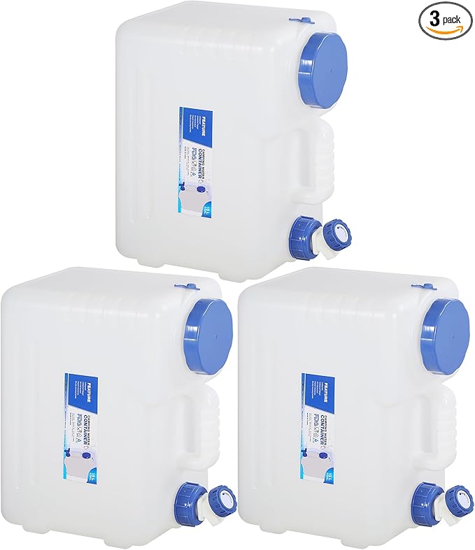RedSwing 3 Pack 4 Gallon/15L Portable Water Container with Spigot, Water Storage Carrier for Camping Outdoor Hiking, BPA Free
