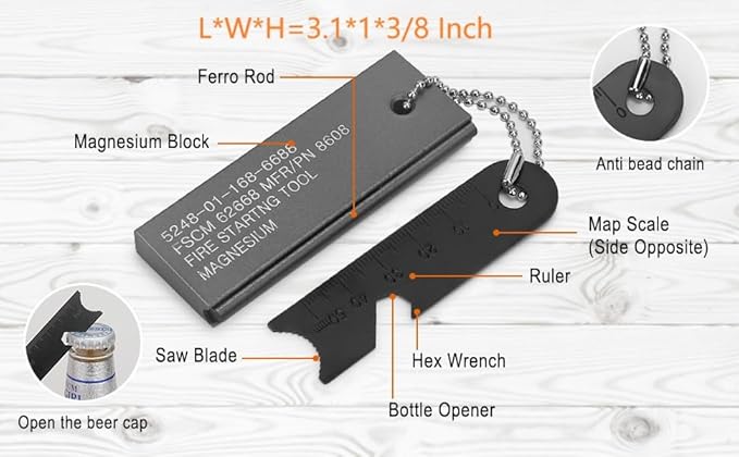Magnesium Fire Starter, Waterproof Flint Matches Ferro Fire Steel for Camping Hiking Hunting, Outdoor Survival fire Striker Kit
