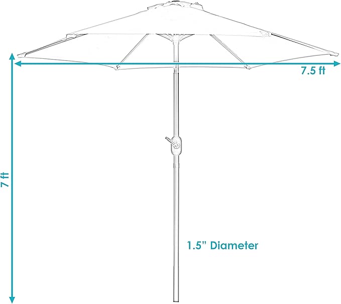 Sunnydaze Outdoor Patio Umbrella - Polyester Table Market Umbrella with Push-Button Tilt and Crank - 6 Sturdy Ribs - Burnt Orange - 7.5ft