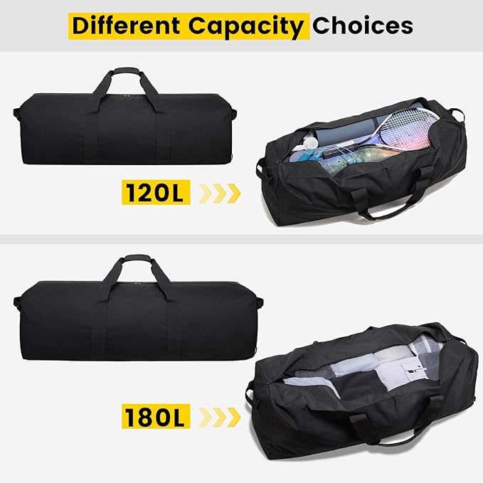 Vorspack Duffle Bag for Travel - 180L Extra Large Duffel Bag for Men Foldable Camping Bags for Weekender Gear Storage Overnight Tent Sports Moving - Black