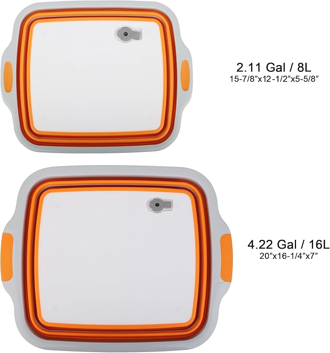 Tiawudi Large Collapsible BBQ Prep Tub with Lid(4.22 Gal/16L), Foldable Camping Sink with Colander, Cutting Board, Dish Basin for Kitchen, Bowl, Vegetable and Fruit, Storage Basket for Picnic