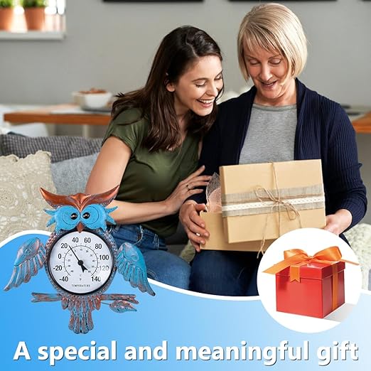 Indoor Outdoor Thermometer, Owl Wall-Mounted Thermometer Waterproof for Patio Garden Yard & Living Room, No Battery Needed