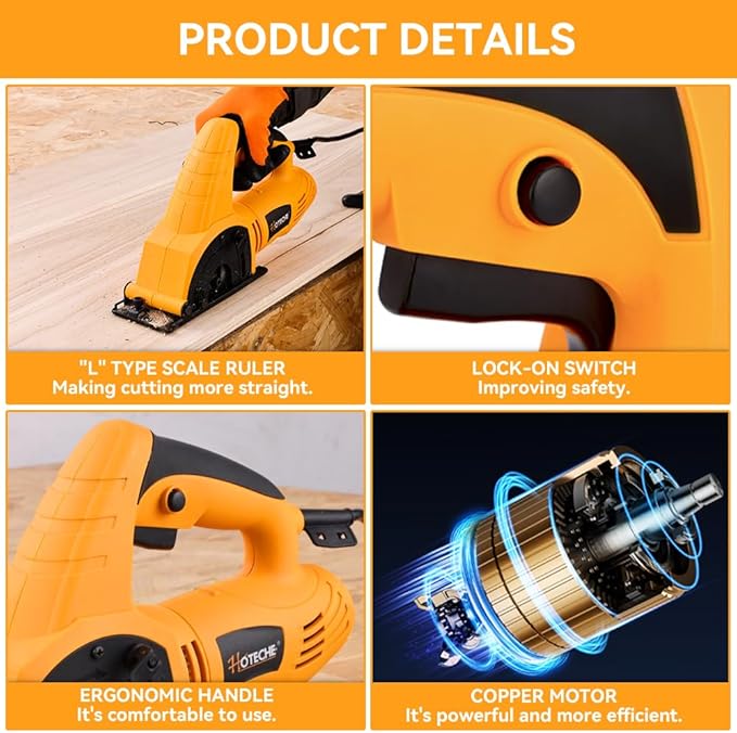 Hoteche 3-3/8-Inch Mini Circular Saw 5A Multifunctional Portable Saw with 3pcs Blades for Metal, Wood and Tile Cutting