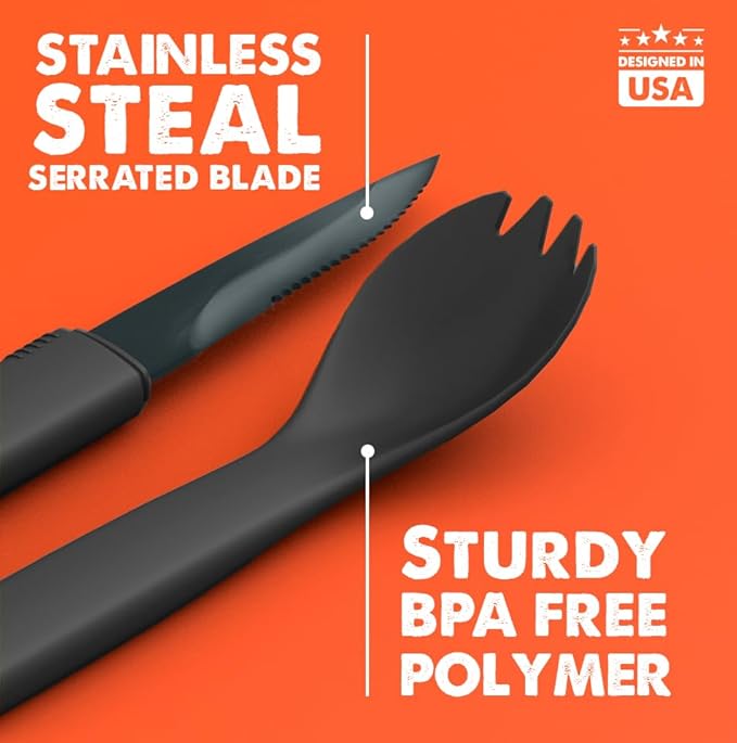 Tapirus Spork Tactical Special Edition Black | BPA Free Spoon Fork, Stainless Steel Knife and Fire Starter | 3 in 1 multipurpose utensil | Outdoor hiking, camping & backpacking gear | Fit for MRE