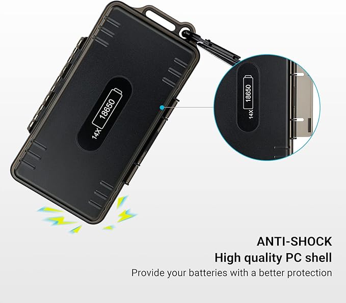 JJC 14 Slots 18650 Battery Case with Carabiner, Water-Resistant and Shockproof Battery Storage for 14 x 18650, 18650 Organizer Box