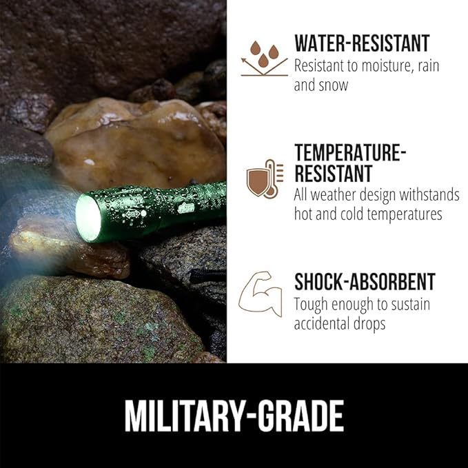 GORILLA GRIP Powerful LED Tactical Flashlight, 750 FT High Lumens 5 Adjustable Modes, Water Resistant, Ultra Bright Zoom Flashlights, Small Mini Flash Light, Camping, Night Dog Walking, 2 Pack Green