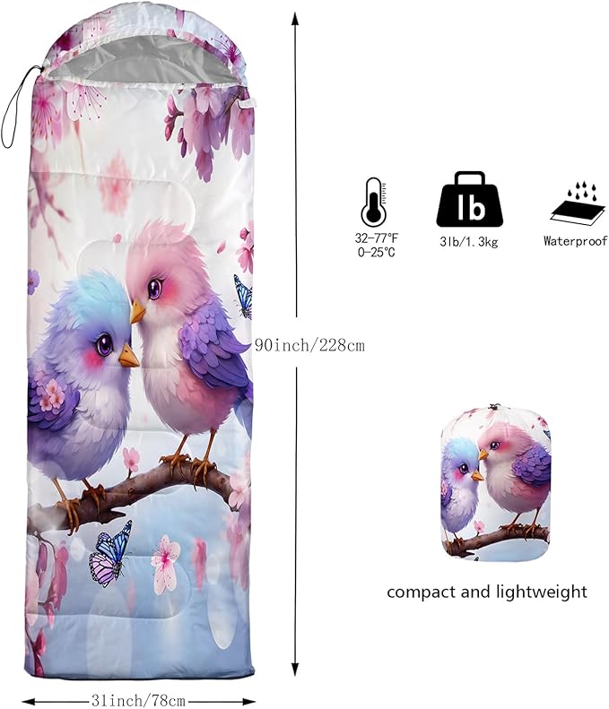 AILONEN Pink Lovely Rabbit Sleeping Bag for Girls Kids Adults,Warm and Cool Weather,Lightweight,Waterproof Backpacking,Cartoon Flowers Printed Bunny Sleeping Bag for Camping