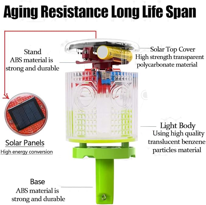 Solar Strobe Warning Light, Super Bright Single Column Solar Emergency Strobe Warning Light, Flashing Barricade Safety Road Construction Traffic Flashing Beacon (White)