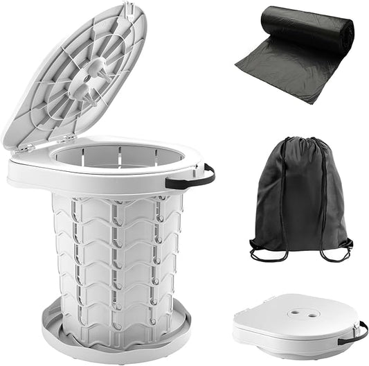 imodomio Retractable Portable Toilet Camping Toilet - Adjustable Height Camp Toilet Portable Potty for Camping, Car, Travel, Boat, Beach, Tent and Emergency Use