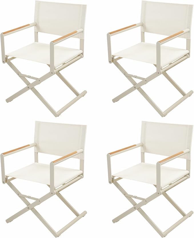 Grand patio Extra-Wide 4-Pack Directors Chairs, Folding Dining Chair Set of 4 with Sling and Woodgrain Armrests, Outdoor, Apricot