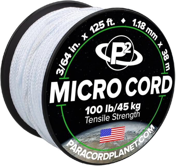 Paracord Planet Micro Paracord – Thin Braided Cord for Crafting, Fishing, and DIY Projects in 125 ft Spools – White
