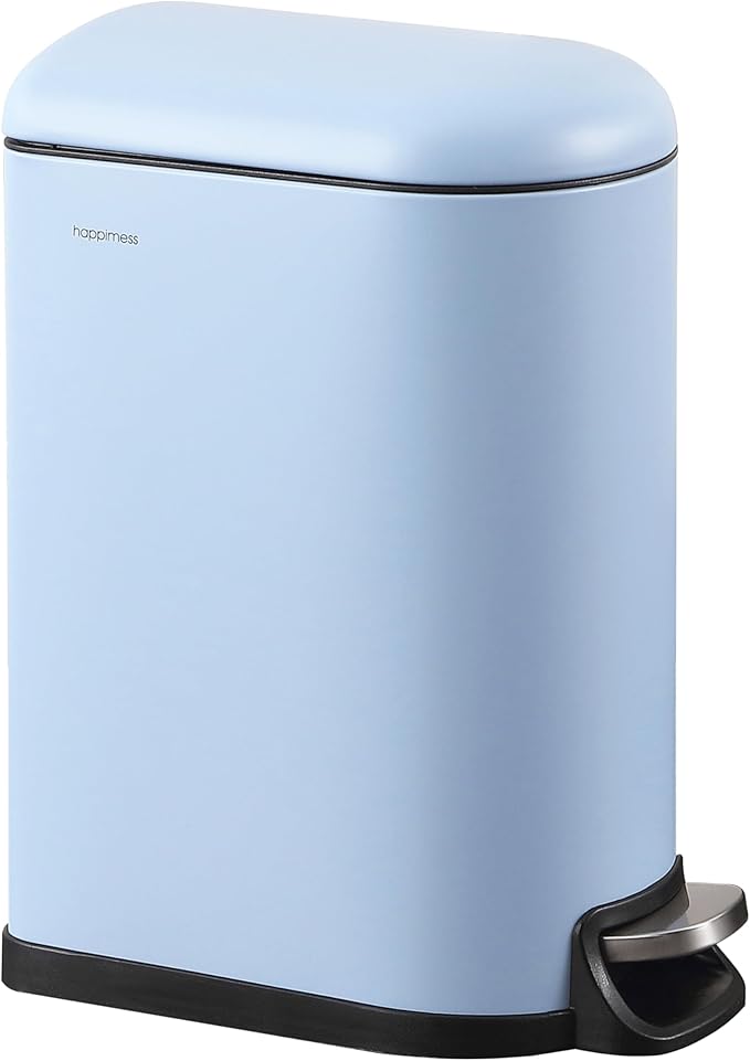 happimess HPM1009H Roland Mini 2.6-Gallon Step-Open Trash Can, Tide Pool Blue,with Soft-Close Lid, Fingerprint Resistant, Modern, Minimalistic for Home, Kitchen, Office, Bedroom, Bathroom