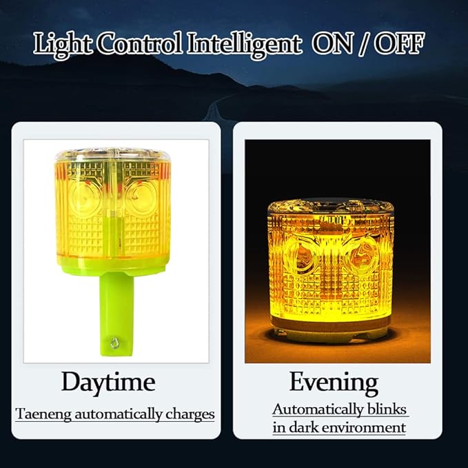 Solar Strobe Warning Light, Super Bright Single Column Solar Emergency Strobe Warning Light, Flashing Barricade Safety Road Construction Traffic Flashing (Yellow)