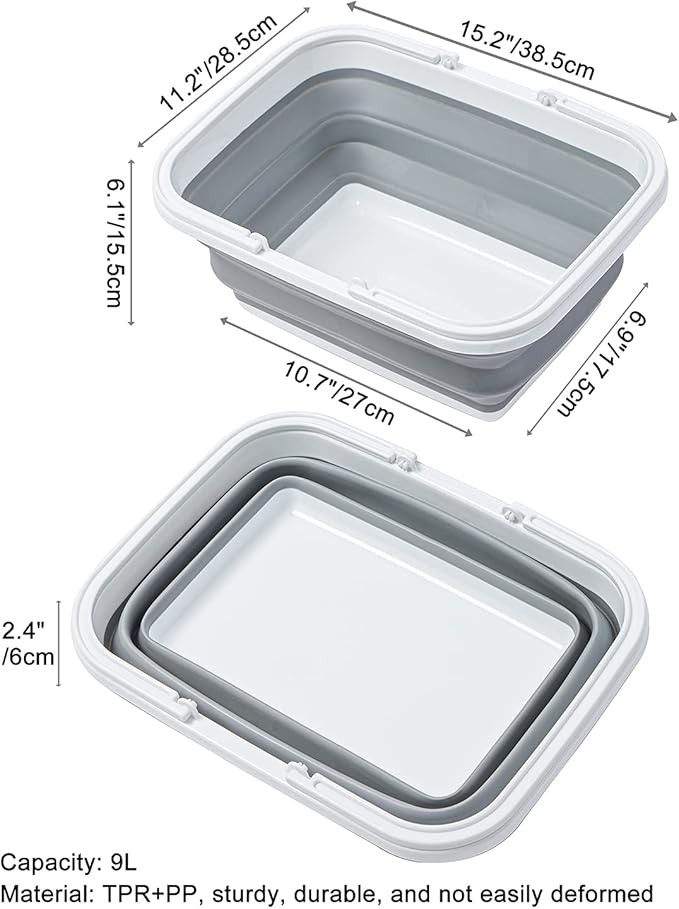 AUTODECO Collapsible Sink with Handle Towel, 2.37 Gal / 9L Foldable Wash Basin for Washing Dishes, Camping, Hiking and Home