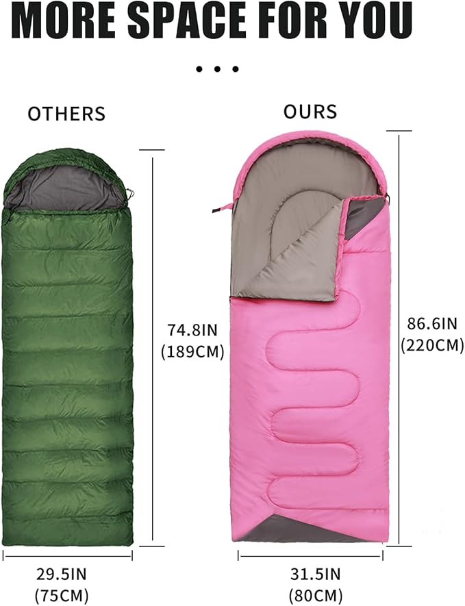 Sleeping Bags for Adults Backpacking Lightweight Waterproof- Cold Weather Sleeping Bag for Girls Boys Mens for Warm Camping Hiking Outdoor Travel Hunting with Compression Bags