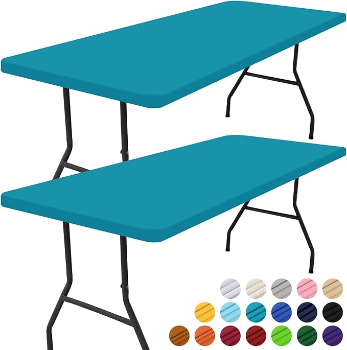 Smiry 2 Pack Rectangle Picnic Table Cloth, Waterproof Elastic Fitted Tablecloths, Washable Polyester Rectangular Patio Table Cover for Camping, Indoor and Outdoor (Teal, 30"x72")
