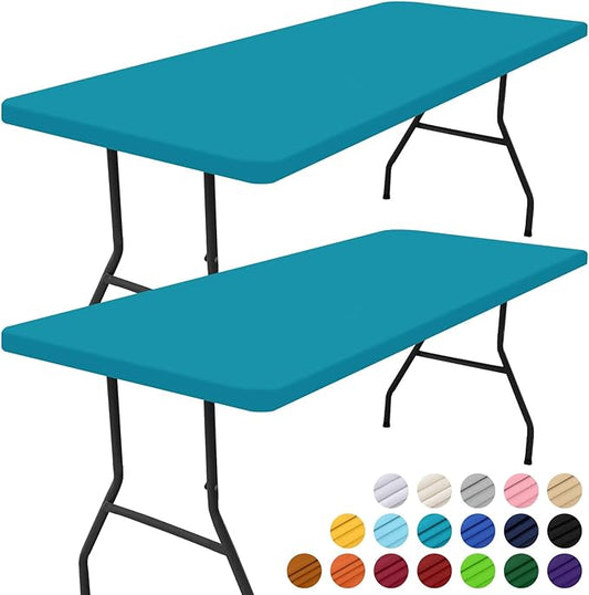 Smiry 2 Pack Rectangle Picnic Table Cloth, Waterproof Elastic Fitted Tablecloths, Washable Polyester Rectangular Patio Table Cover for Camping, Indoor and Outdoor (Teal, 24"x48")