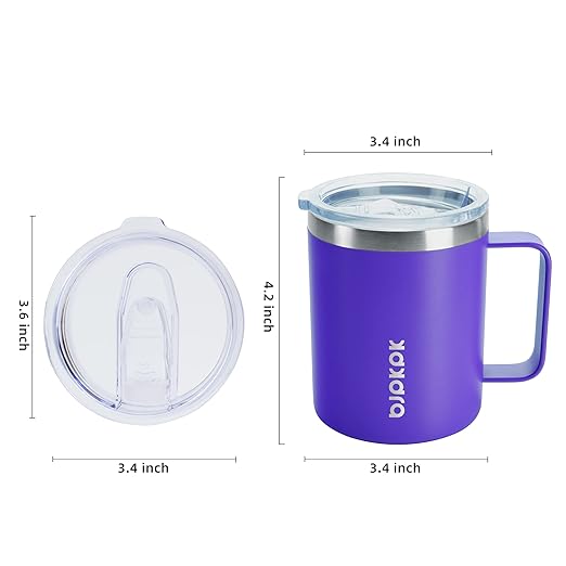 BJPKPK 2 pcs Insulated Coffee Mug, 14oz Insulated Tumbler with Lid, Stainless Steel Coffee Cups with Splash Proof Lid-Purple