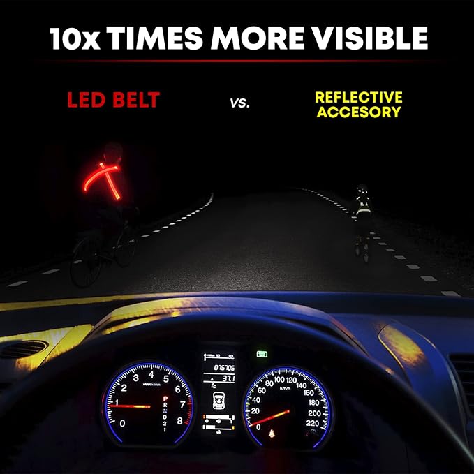 ILLUMISEEN LED Reflective Belt Sash | High Visibility LED Lights with 2 Lighting Modes | Adjustable Quick Release Buckle | USB Rechargeable, No Batteries Needed | Weatherproof Professional Safety Gear