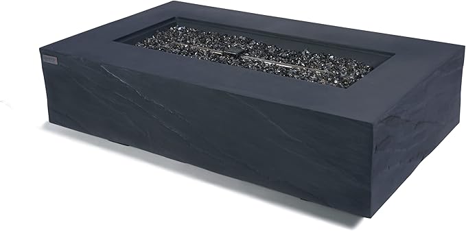 Elementi+ | Cape Town Gas Fire Pit Cast Concrete 56" Rectangular Fire Table, Outdoor Fire Pit Electronic Ignition | Canvas Cover, Fire Glass and Burner Lid Included | Dark Gray | Natural Gas