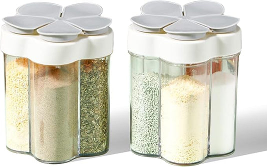 2pcs Travel Spice Container ，5 in 1Portable Camping Seasoning Shaker，Clear Plastic Condiment Bottle for Travel，Camper, Hiking, BBQ, Picnicn.