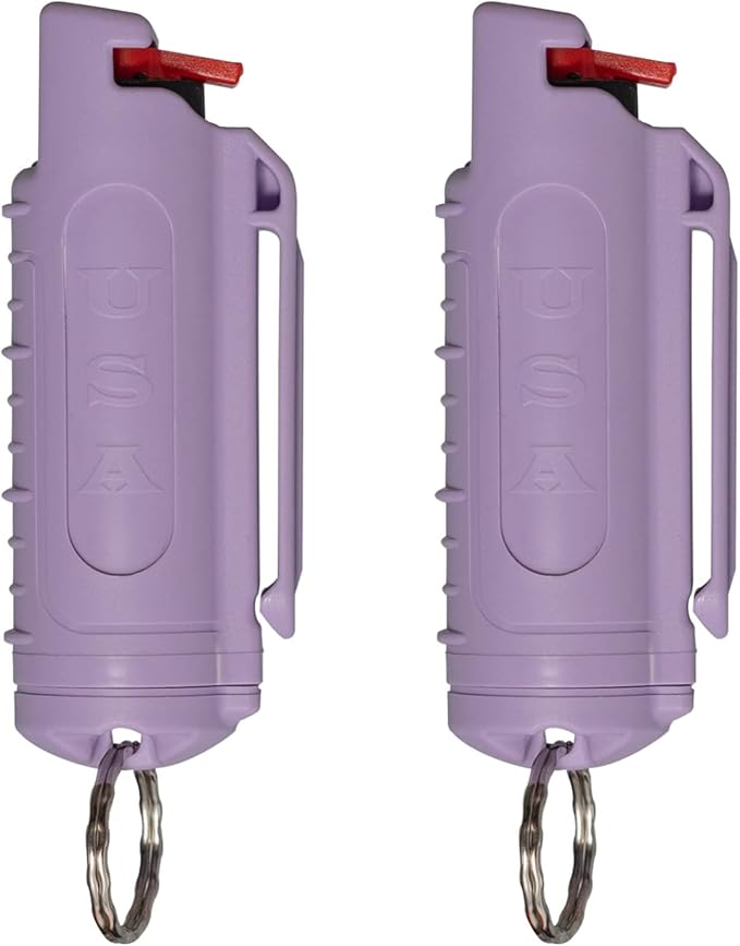 Police Magnum Keychain Pepper Spray Self Defense Belt Clip Holder - 2 Pack Tactical Maximum Strength OC with Dye - Small Safety Key Chains for Women & Men - Made in The USA