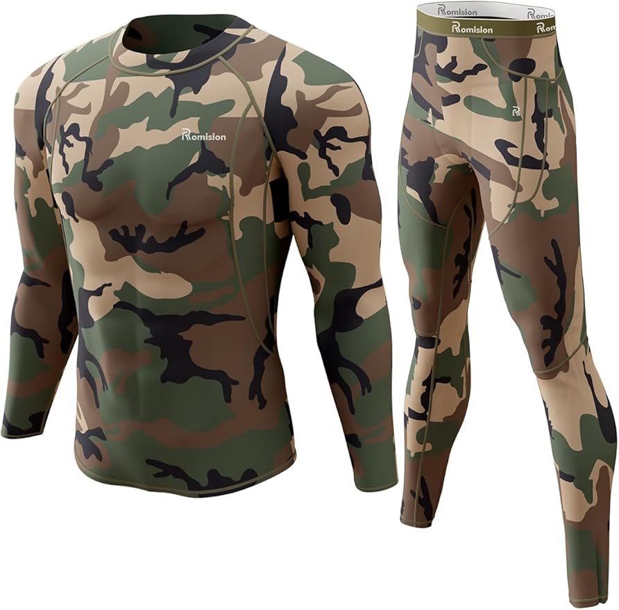 romision Thermal Underwear for Men Long Johns Fleece Lined Hunting Gear Bottom Top Set Base Layer for Cold Weather Gift