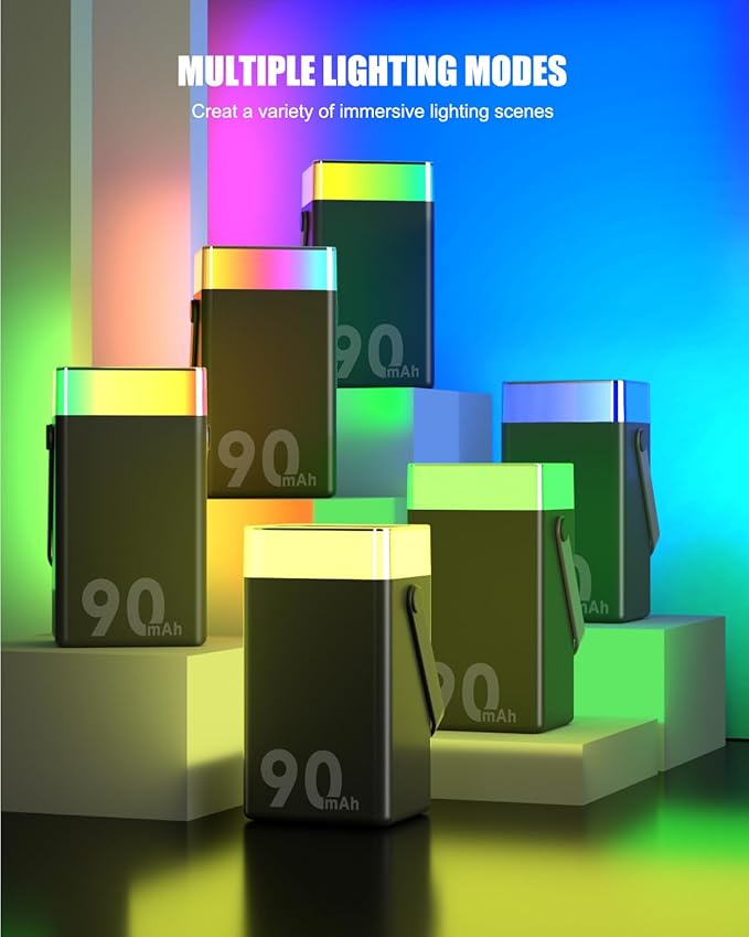 90000mAh Portable Charger Power Bank with 35W PD Fast Charging, 6 Ports & Built-in Cables, RGB Mood Light(12 Modes) &LED Camping Flashlight for Indoor/Outdoor Camping Home Travel Emergency