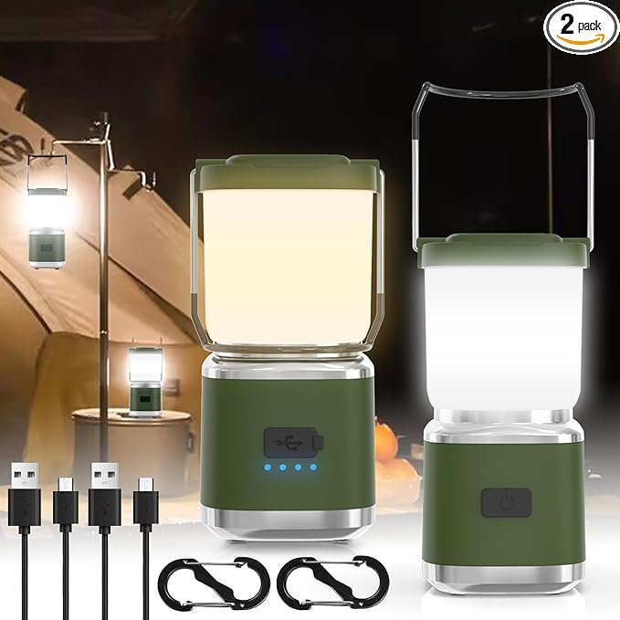 Portable Camping Lantern Rechargeable -4inch, 2000LM LED Camping Lights Lantern with Redlight&20Hours Runtime& Stepless Dimming, Hurricane Emergency Lights for Power Outages, Waterproof Camping Lamp