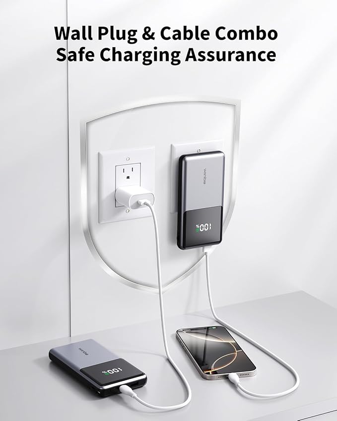 Portable Charger with Built in Cables 10000mAh, Power Bank for iPhone with Wall Plug, Travel Essential 22.5W USB C Fast Charging Compact Battery Pack for iPhone16/15/14, Samsung, iPad, etc