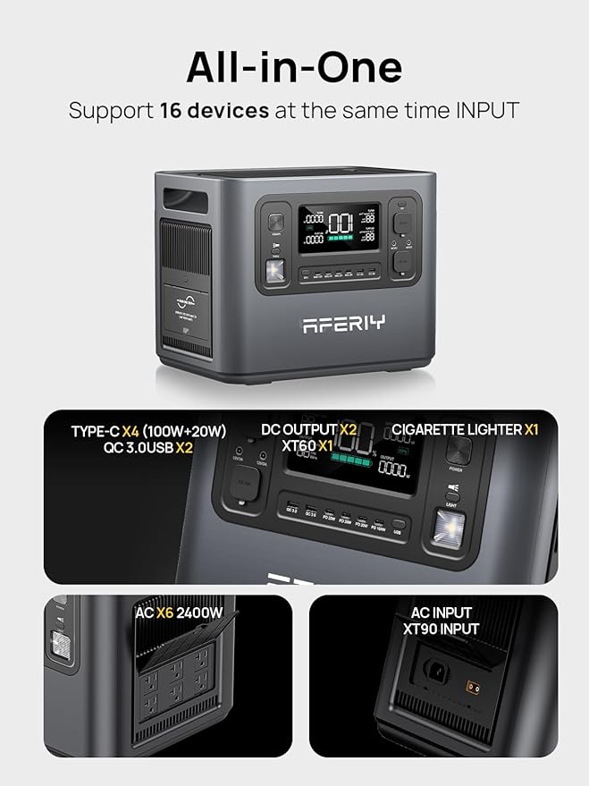 AFERIY Portable Power Station AF-P210 2048Wh | 2400W with 400W Solar Panel,AC Output with 120V,2400W,Solar Generator for Home Use,Outdoor Camping,Power Outage, Camping,Emergencies