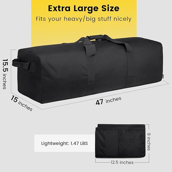 Vorspack Duffle Bag for Travel - 180L Extra Large Duffel Bag for Men Foldable Camping Bags for Weekender Gear Storage Overnight Tent Sports Moving - Black