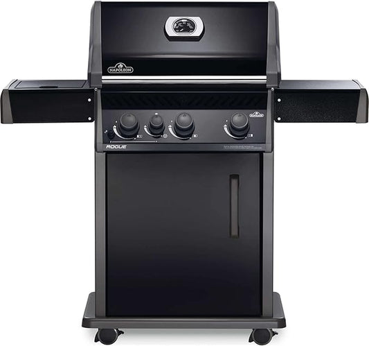 Napoleon Rogue 425 Natural Gas Grill with Range Side Burner, Black, 3 Stainless Steel Main Burners, Durable Heat Control