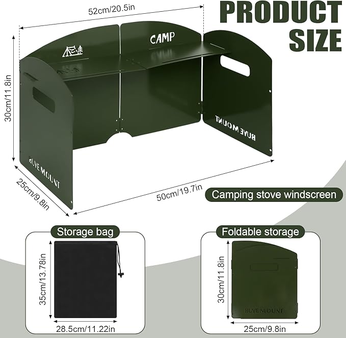 Camping Stove Windscreen 4 Plates Steel Camp Stove Windscreen Folding Outdoor Picnic Cooker Stove Wind Screen Windshield with Drawstring Bag for Camping, Hiking, Picnic, Backpacking, Cooking