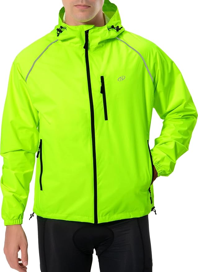 Men's Cycling Running Rain Jacket Lightweight Waterproof Biking Hiking Windbreaker Raincoat Reflective Packable