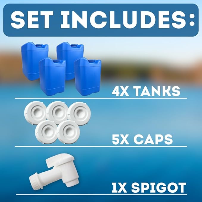 5-Gallon Stackable Water Storage Containers, w/Lids + Spigot, Easy Fill, Survial Supply, Emergency Water Storage for Camping and Disaster Preparedness, RV, Camping, 20 Gallon