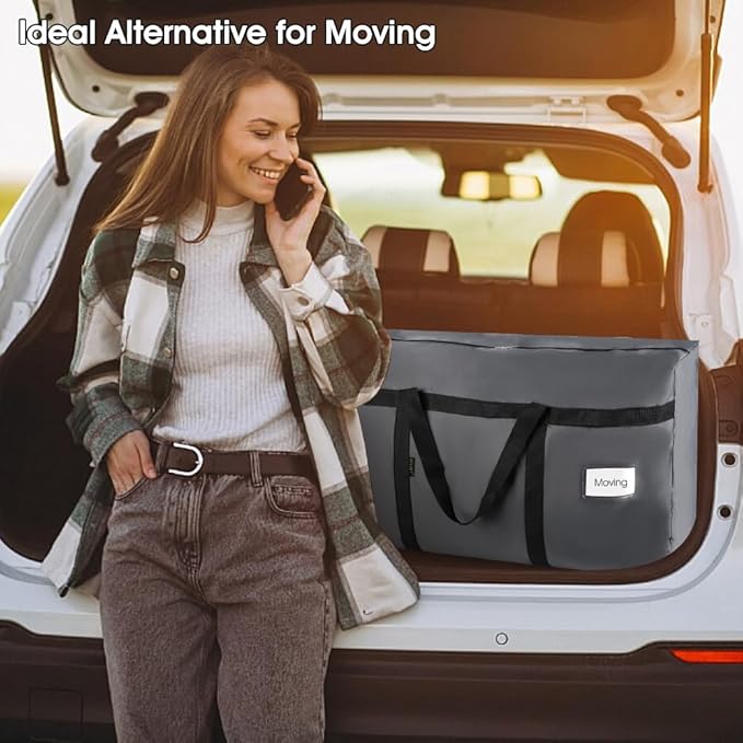 4 Pack Moving Bags Heavy Duty Extra Large 90L, College Packing Bags for Moving Clothes, Moving Supplies & Boxes with Zippers and Handles, Storage Bags Moving Totes Camping Essentials (Grey)