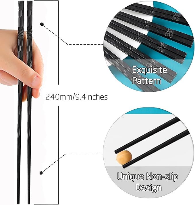 100 Pairs Fiberglass Sushi 24cm/9.4 Inch Chopsticks, Dishwasher Safe, Japanese Style Non-Slip, for Restaurant & Party, Black Bauhinia.