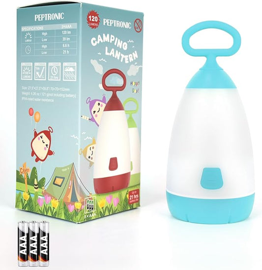 Kids Camping Lantern & Night Light Battery Powered (AAA Included), 360° Eye-Safe Light, IPX4 Waterproof with RGB Modes Portable for Outdoor, Emergency & Bedtime, Gift for Children (Blue)