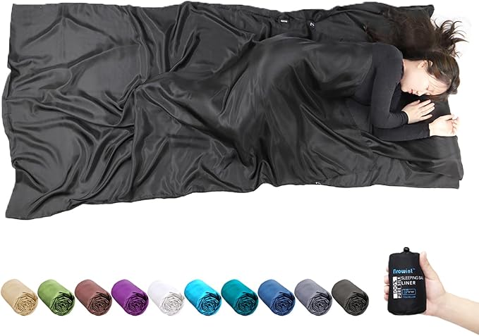 BROWINT Silk Sleeping Bag Liner, Silk Sleep Sack, Extra Wide 87"x43", Lightweight Travel Sheet for Hotels, More Colors for Option, Reinforced Gussets