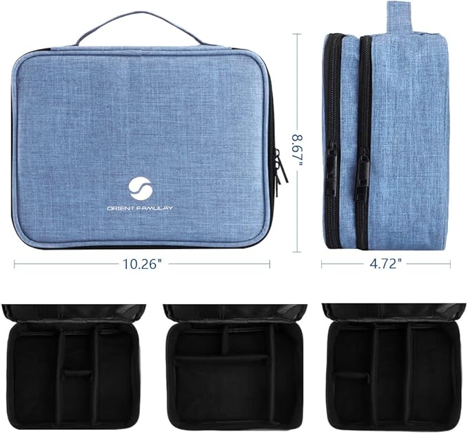 Travel Electronics Organizer, Waterproof Cable Organizer Bag for Electronic Accessories Double Layer Large Shockproof Cable Storage Bag for Cord, Power Bank, Tablet(Up to iPad 11 inch) - Denim blue