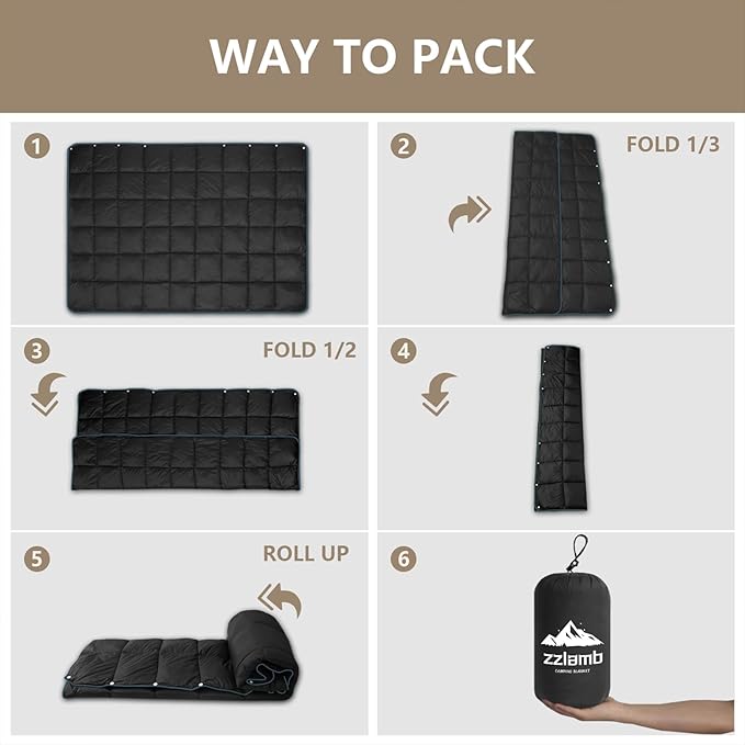 zzlamb Camping Blanket, Compact Lightweight Soft Puffy Blanket Water-Repellent, Packable Warm Quilt Down Alternative Picnic Hiking Backpacking Beach Travel RV Airplane Couch Car