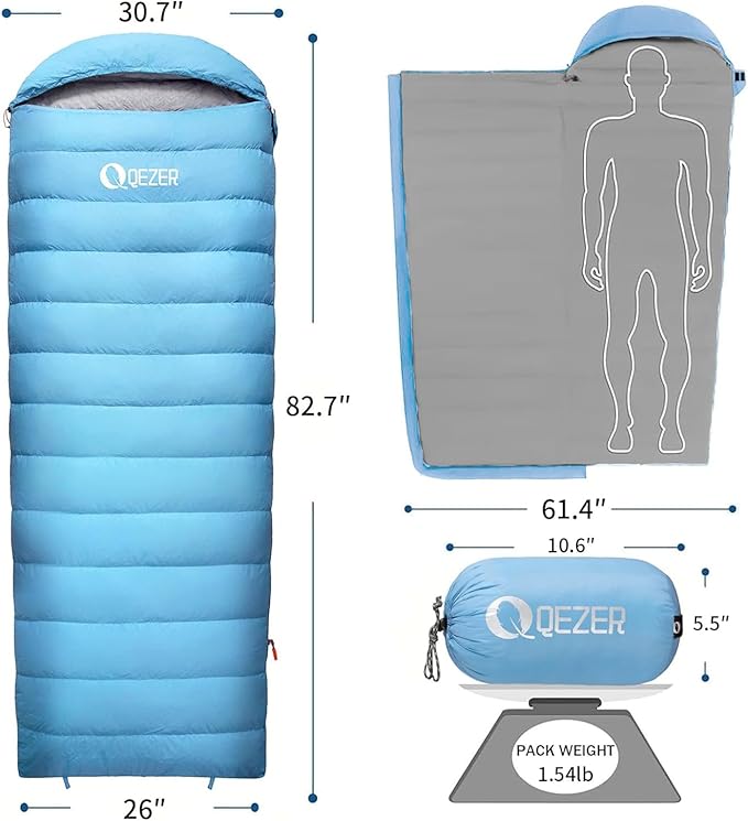 Down Sleeping Bag for Adults, 600 Fill Power, Ultralight & Compact with Compression Sack for Backpacking, Camping, Hiking