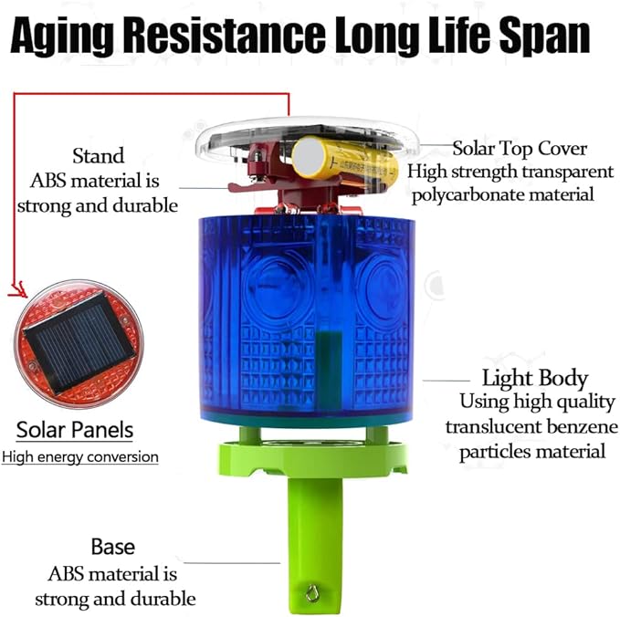 Solar Strobe Warning Light, Super Bright Single Column Solar Emergency Strobe Warning Light, Flashing Barricade Safety Road Construction Traffic Flashing (Blue)