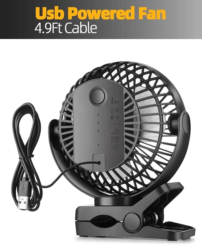 Viniper 6 inch USB Clip on Fan, Portable Small Desk Fan : 360° Rotation, 3 Speeds Wind Table Fan, Quiet Powerful for Home,Office (USB Powered Fan Not Rechargeable) - Light Blue