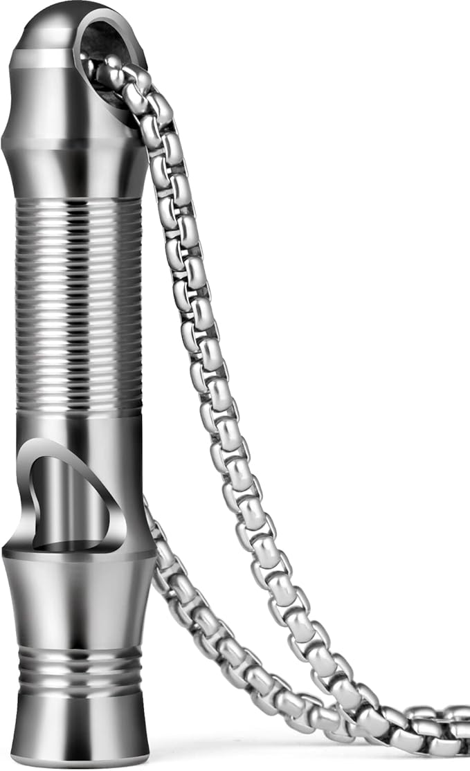 TISUR Titanium Emergency Whistle,EDC Safety Whistles Necklace Loud up to 120db,Survival Whistles for Survival,Hiking,Camping,Pets Training